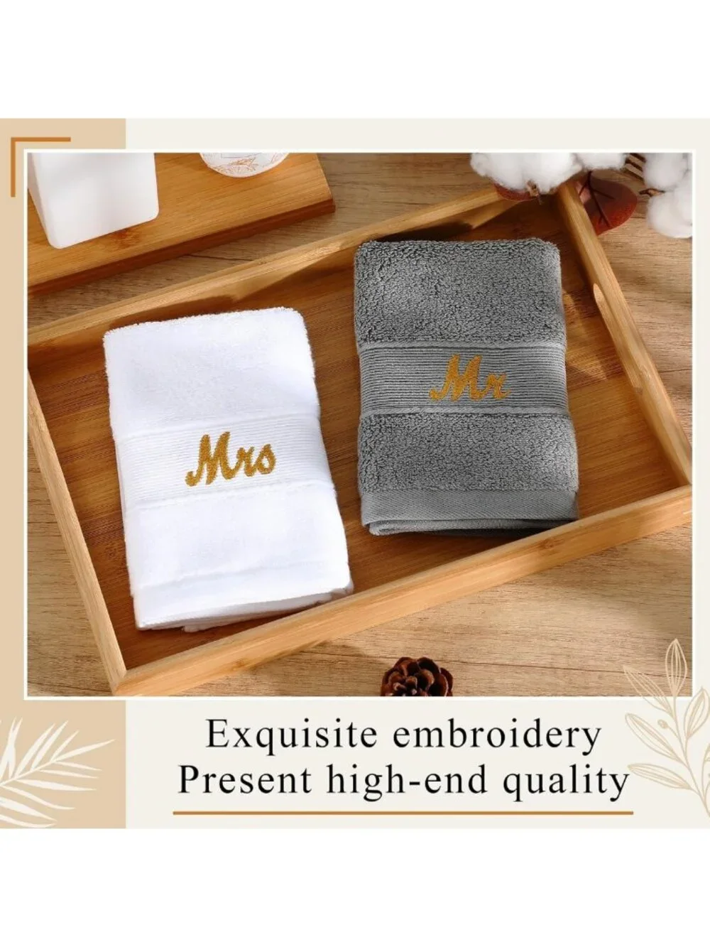 Couples Mr & Mrs Towel Set, 6 Pcs, Soft Grey & White, Perfect Wedding Gift
